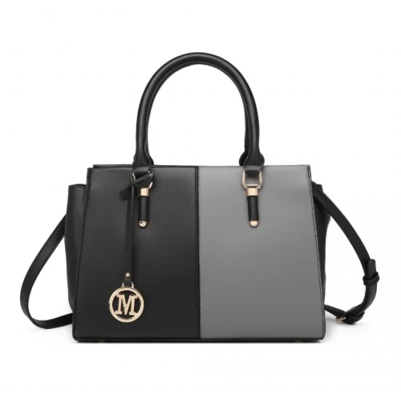 LG2224 - Miss Lulu Vintage Two-colour Patchwork Handbag Tote Bag - Black sold by Beagle Boutique