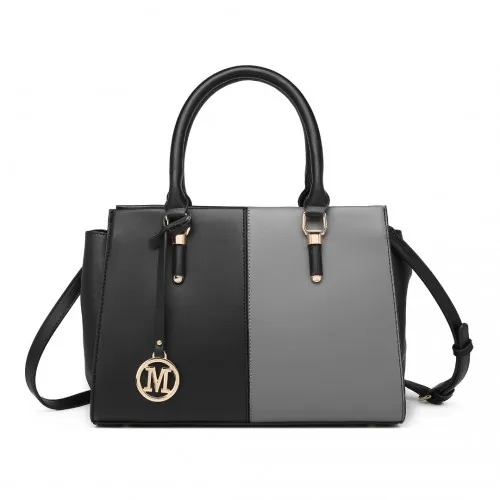 LG2224 - Miss Lulu Vintage Two-colour Patchwork Handbag Tote Bag - Black sold by Beagle Boutique