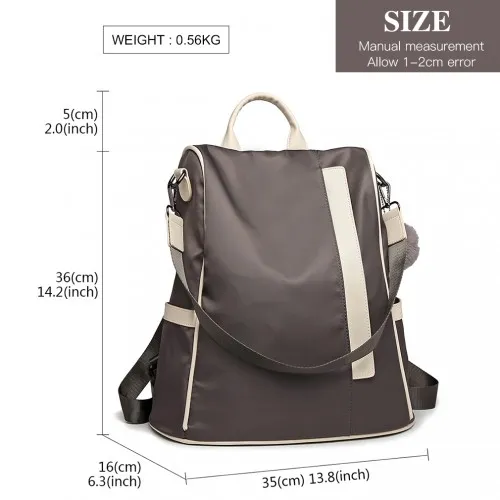 LG6917 - Miss Lulu Two Way Anti-theft Backpack with Pom Pom Pendant - Grey sold by Beagle Boutique product image thumbnail 5