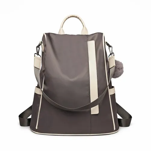 LG6917 - Miss Lulu Two Way Anti-theft Backpack with Pom Pom Pendant - Grey sold by Beagle Boutique