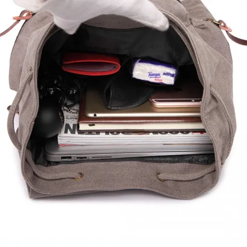 E1672 - Kono Large Multi Function Leather Details Canvas Backpack - Grey sold by Beagle Boutique product image thumbnail 5