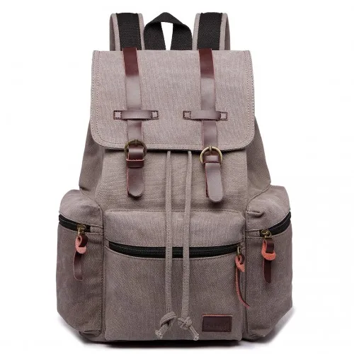 E1672 - Kono Large Multi Function Leather Details Canvas Backpack - Grey sold by Beagle Boutique