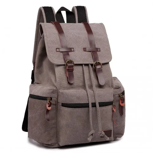 E1672 - Kono Large Multi Function Leather Details Canvas Backpack - Grey sold by Beagle Boutique product image thumbnail 2