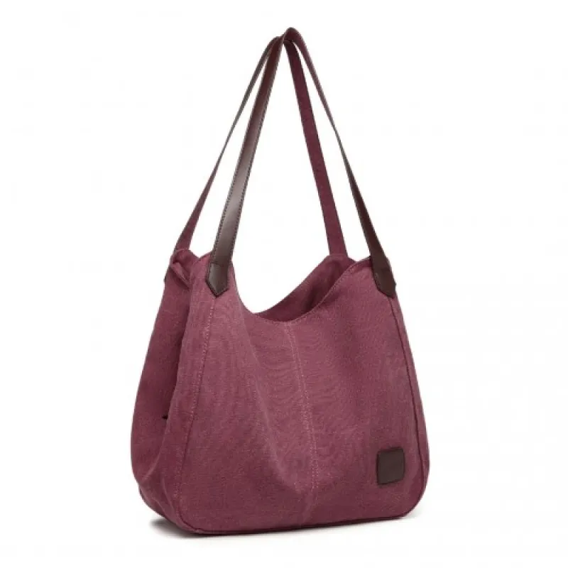 EB2040L - Kono Canvas Shoulder Tote Bag - Claret sold by Beagle Boutique