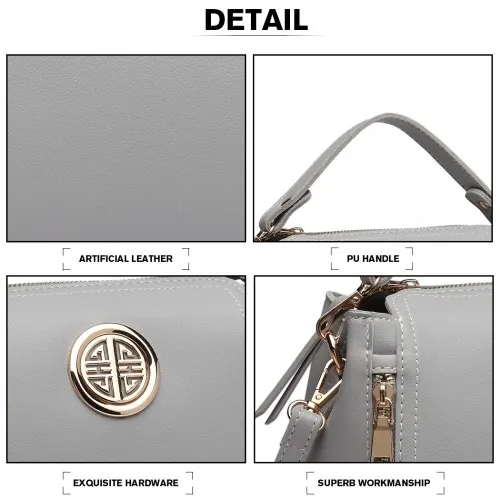 E1851 - Miss Lulu Leather Look Dual Zipped Handbag - Grey sold by Beagle Boutique product image thumbnail 3