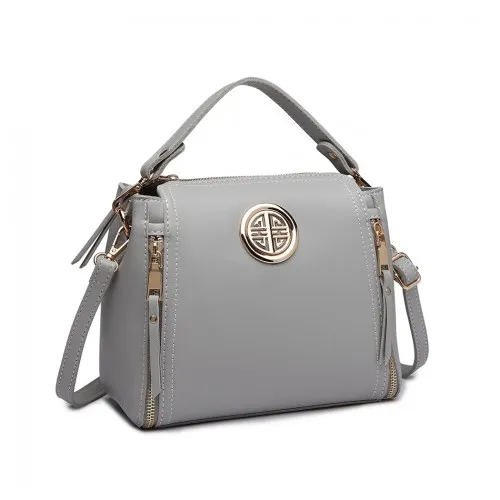 E1851 - Miss Lulu Leather Look Dual Zipped Handbag - Grey sold by Beagle Boutique product image thumbnail 2