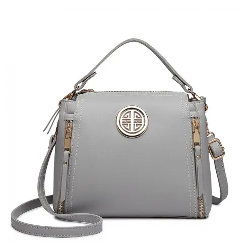 E1851 - Miss Lulu Leather Look Dual Zipped Handbag - Grey sold by Beagle Boutique
