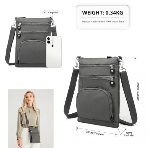 EB2228 - Kono Casual Multi Pocket RFID Blocking Cross body Bag - Grey sold by Beagle Boutique product image thumbnail 4