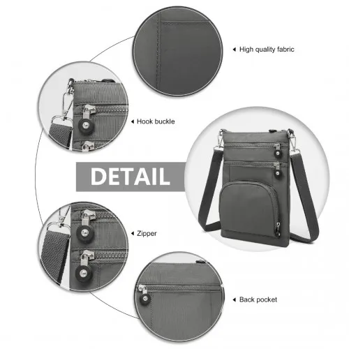 EB2228 - Kono Casual Multi Pocket RFID Blocking Cross body Bag - Grey sold by Beagle Boutique product image thumbnail 5