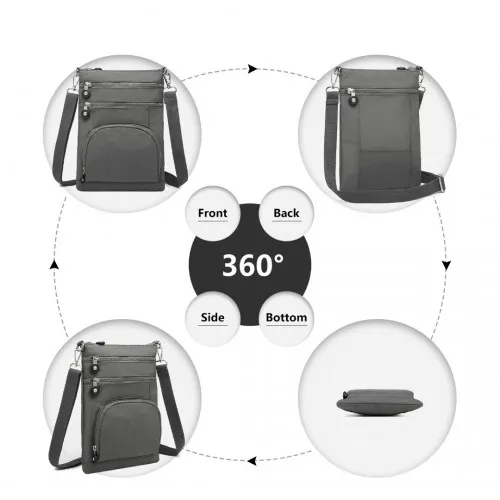 EB2228 - Kono Casual Multi Pocket RFID Blocking Cross body Bag - Grey sold by Beagle Boutique product image thumbnail 3