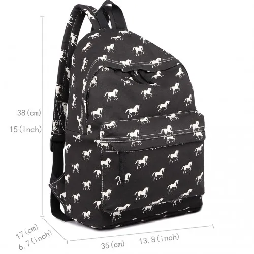 E1401H - Miss Lulu Horse-Print Cotton Canvas School Backpack - Black sold by Beagle Boutique product image thumbnail 5