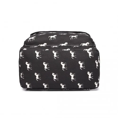 E1401H - Miss Lulu Horse-Print Cotton Canvas School Backpack - Black sold by Beagle Boutique product image thumbnail 4