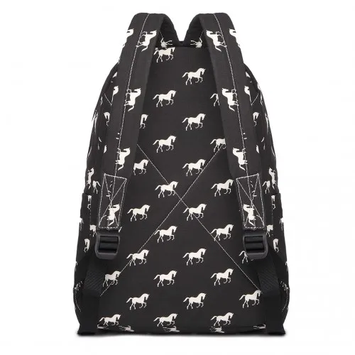 E1401H - Miss Lulu Horse-Print Cotton Canvas School Backpack - Black sold by Beagle Boutique product image thumbnail 3