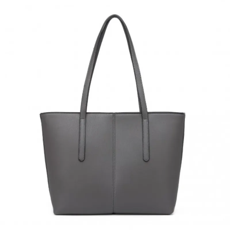 LG2062 - Miss Lulu Leather Look Simple Casual Tote Bag - Grey sold by Beagle Boutique