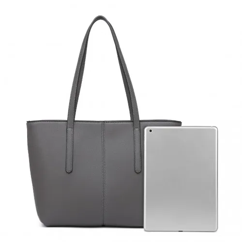 LG2062 - Miss Lulu Leather Look Simple Casual Tote Bag - Grey sold by Beagle Boutique product image thumbnail 5