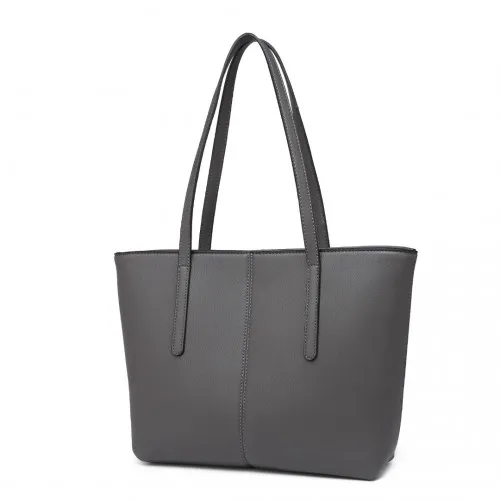 LG2062 - Miss Lulu Leather Look Simple Casual Tote Bag - Grey sold by Beagle Boutique product image thumbnail 2