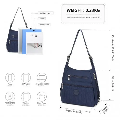 EH2063 - Kono Three Way Multipurpose Casual Shoulder Bag With Double Zippers - Navy sold by Beagle Boutique product image thumbnail 4