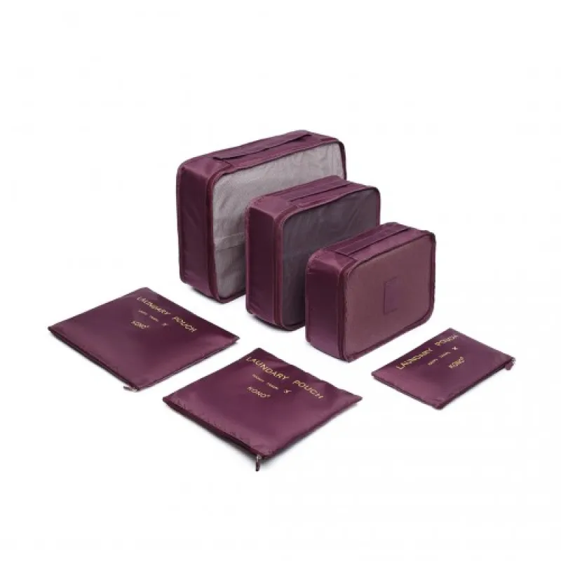 E2015 - Kono 6 Piece Polyester Travel Luggage Organiser Bag Set - Burgundy sold by Beagle Boutique