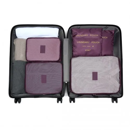 E2015 - Kono 6 Piece Polyester Travel Luggage Organiser Bag Set - Burgundy sold by Beagle Boutique product image thumbnail 5
