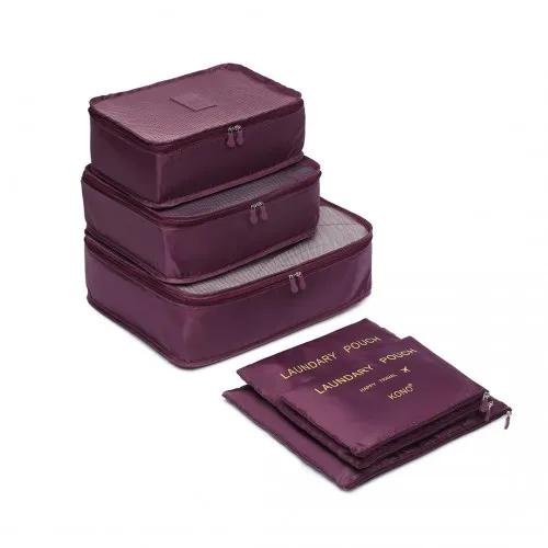 E2015 - Kono 6 Piece Polyester Travel Luggage Organiser Bag Set - Burgundy sold by Beagle Boutique product image thumbnail 2