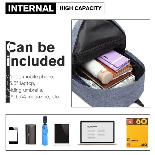 E1930 - Kono Durable Polyester Everyday Backpack With Sleek Design - Blue sold by Beagle Boutique product image thumbnail 5