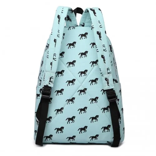 E1401H - Miss Lulu Horse-Print Cotton Canvas School Backpack - Blue sold by Beagle Boutique product image thumbnail 4