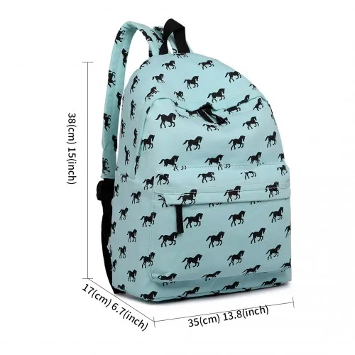 E1401H - Miss Lulu Horse-Print Cotton Canvas School Backpack - Blue sold by Beagle Boutique product image thumbnail 5