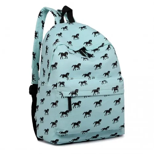 E1401H - Miss Lulu Horse-Print Cotton Canvas School Backpack - Blue sold by Beagle Boutique product image thumbnail 2
