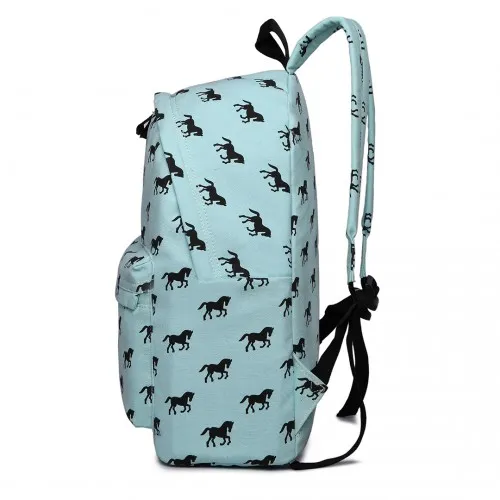 E1401H - Miss Lulu Horse-Print Cotton Canvas School Backpack - Blue sold by Beagle Boutique product image thumbnail 3