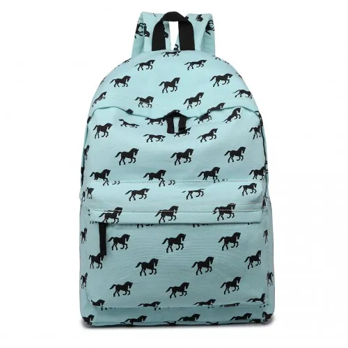 E1401H - Miss Lulu Horse-Print Cotton Canvas School Backpack - Blue sold by Beagle Boutique