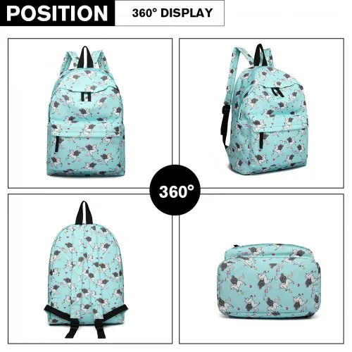 E1401 UN - Miss Lulu Large Backpack Unicorn Print - Blue sold by Beagle Boutique product image thumbnail 3