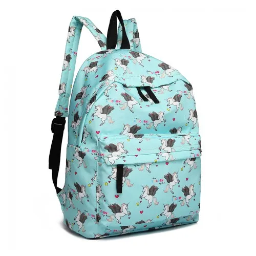 E1401 UN - Miss Lulu Large Backpack Unicorn Print - Blue sold by Beagle Boutique product image thumbnail 2