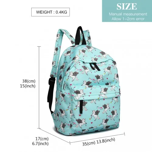 E1401 UN - Miss Lulu Large Backpack Unicorn Print - Blue sold by Beagle Boutique product image thumbnail 4