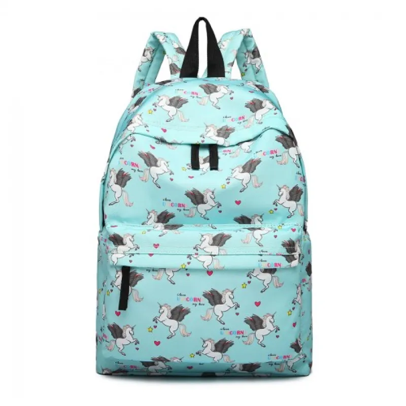 E1401 UN - Miss Lulu Large Backpack Unicorn Print - Blue sold by Beagle Boutique