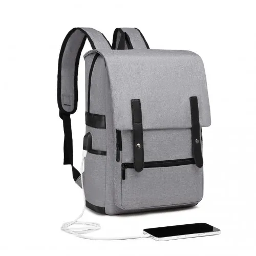 EG2032 - Kono Smart Practical Backpack with USB Chargable Interface - Grey sold by Beagle Boutique