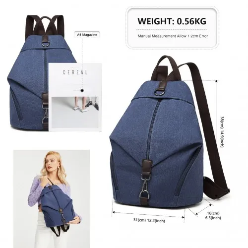 EB2044 - Kono Fashion Anti-Theft Canvas Backpack - Navy sold by Beagle Boutique product image thumbnail 4