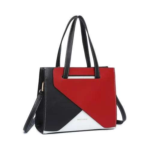 LB2008 - Miss Lulu Contrast Panel Shoulder Bag - Red sold by Beagle Boutique