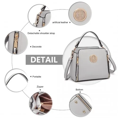 LB2126 - Miss Lulu Leather Look Practical Crossbody Bag - Grey sold by Beagle Boutique product image thumbnail 5