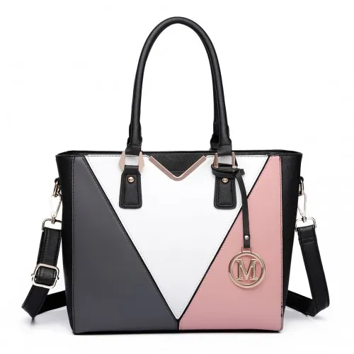 LG6632 - Miss Lulu Leather Look V-Shape Multicolour Tote Bag - Nude sold by Beagle Boutique