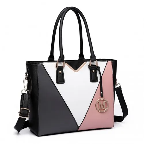 LG6632 - Miss Lulu Leather Look V-Shape Multicolour Tote Bag - Nude sold by Beagle Boutique product image thumbnail 2