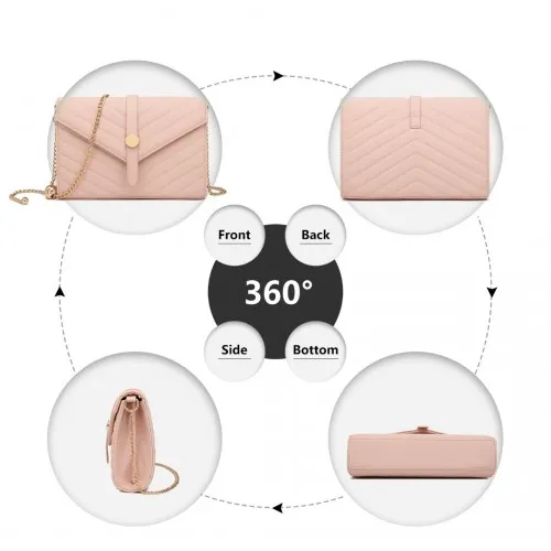LP2205 - Miss Lulu V-stitched Flap Leather Chain Bag - Pink sold by Beagle Boutique product image thumbnail 4