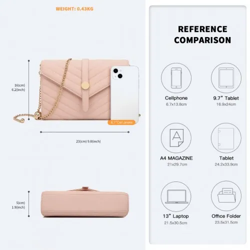 LP2205 - Miss Lulu V-stitched Flap Leather Chain Bag - Pink sold by Beagle Boutique product image thumbnail 5