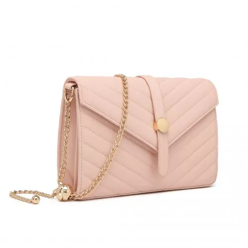 LP2205 - Miss Lulu V-stitched Flap Leather Chain Bag - Pink sold by Beagle Boutique