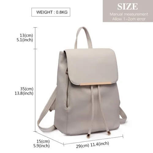 E1669 - Miss Lulu Faux Leather Stylish Fashion Backpack - Light Grey sold by Beagle Boutique product image thumbnail 4