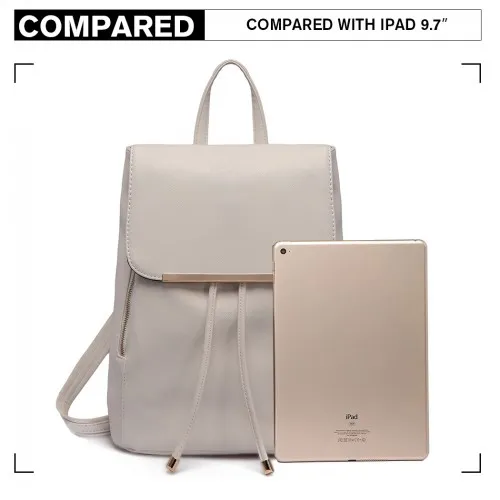 E1669 - Miss Lulu Faux Leather Stylish Fashion Backpack - Light Grey sold by Beagle Boutique product image thumbnail 5
