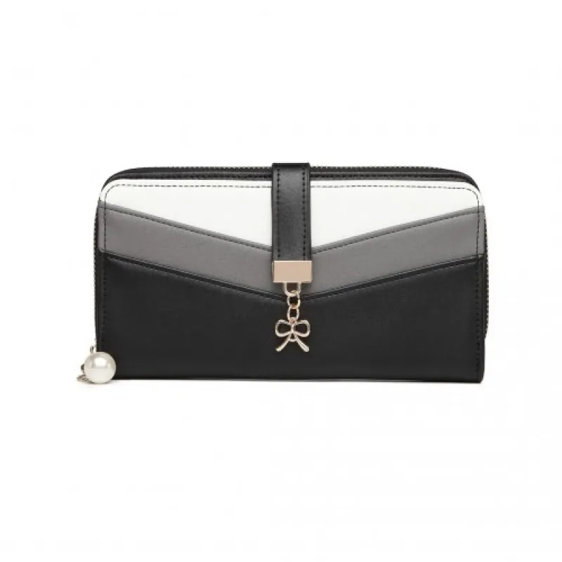 LP2215 - Miss Lulu Mixed Colour Women's Leather Look Clutch Purse - Black sold by Beagle Boutique