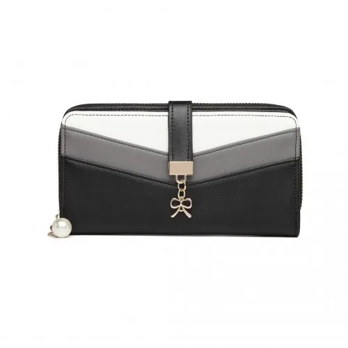 LP2215 - Miss Lulu Mixed Colour Women's Leather Look Clutch Purse - Black sold by Beagle Boutique