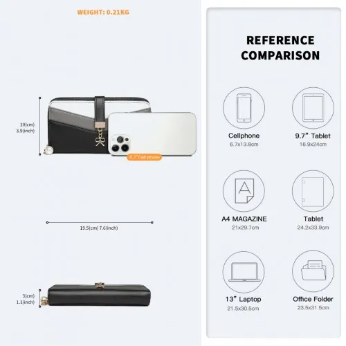 LP2215 - Miss Lulu Mixed Colour Women's Leather Look Clutch Purse - Black sold by Beagle Boutique product image thumbnail 4