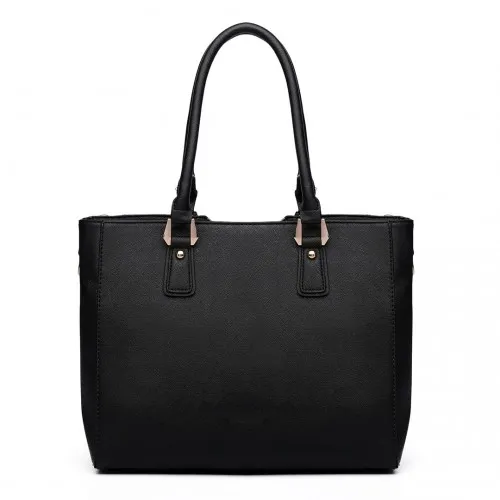 LG6632 - Miss Lulu Leather Look V-Shape Multicolour Tote Bag - Black sold by Beagle Boutique product image thumbnail 3