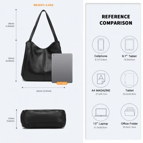 LH2230 - Miss Lulu Soft Leather Multiple Pocket Tote Shoulder Bag - Black sold by Beagle Boutique product image thumbnail 3